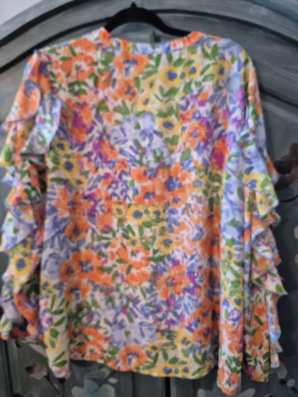 Cato Multicolor Floral Ruffle-Sleeve Button Front Blouse - Picture 5 of 6